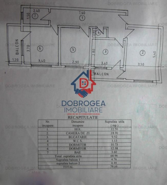 Dalas, 3 camere, 80 mp, decomandat, etaj 3, 2 balcoane, gaze la usa