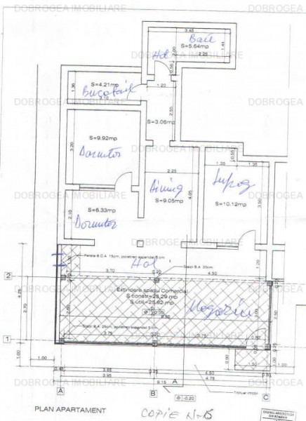 C5, apartament extins in spatiu comercial, vitrina 28 m2