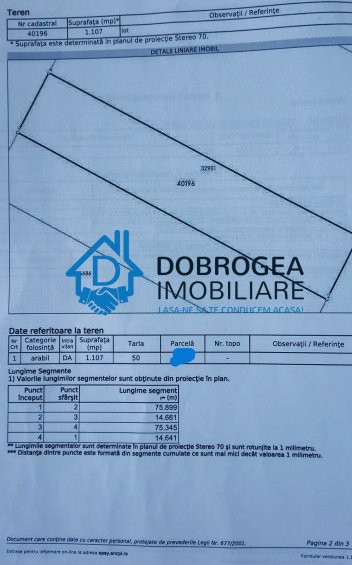 SOMOVA -TEREN INTRAVILAN 1106 MP ,DESCHIDERE 14,6 ML