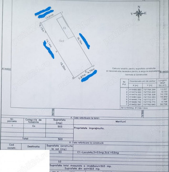 E3 - TEREN INTRAVILAN 503 MP ,DESCHIDERE 13 ML, UTILITATI PE TEREN