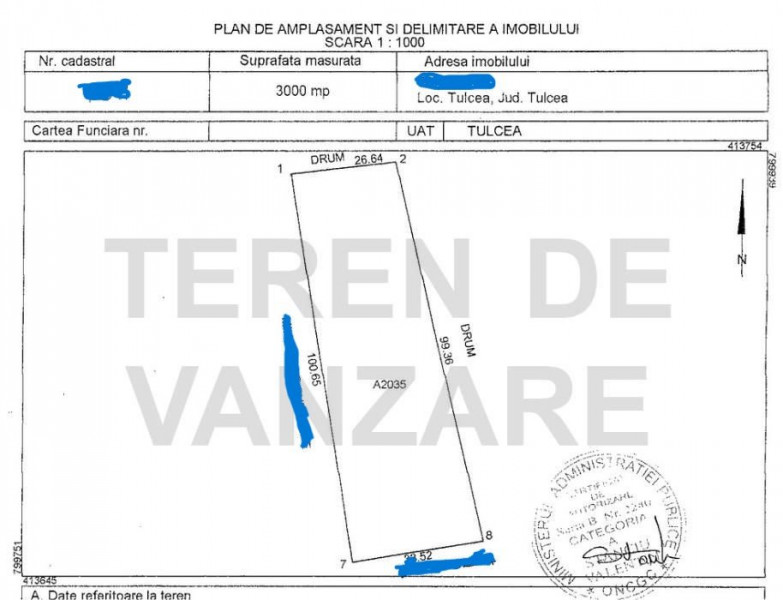 ZONA CAP TULCEA-TEREN INTRAVILAN , 3000 MP