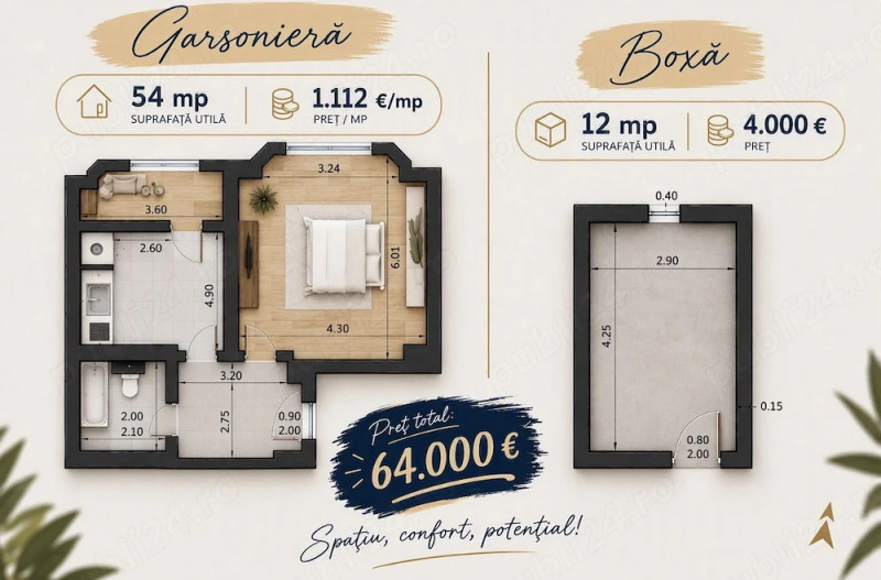 E3- GARSONIERA CONFORT 1,SUPRAFATA TOTALA 54 MP, PARTER